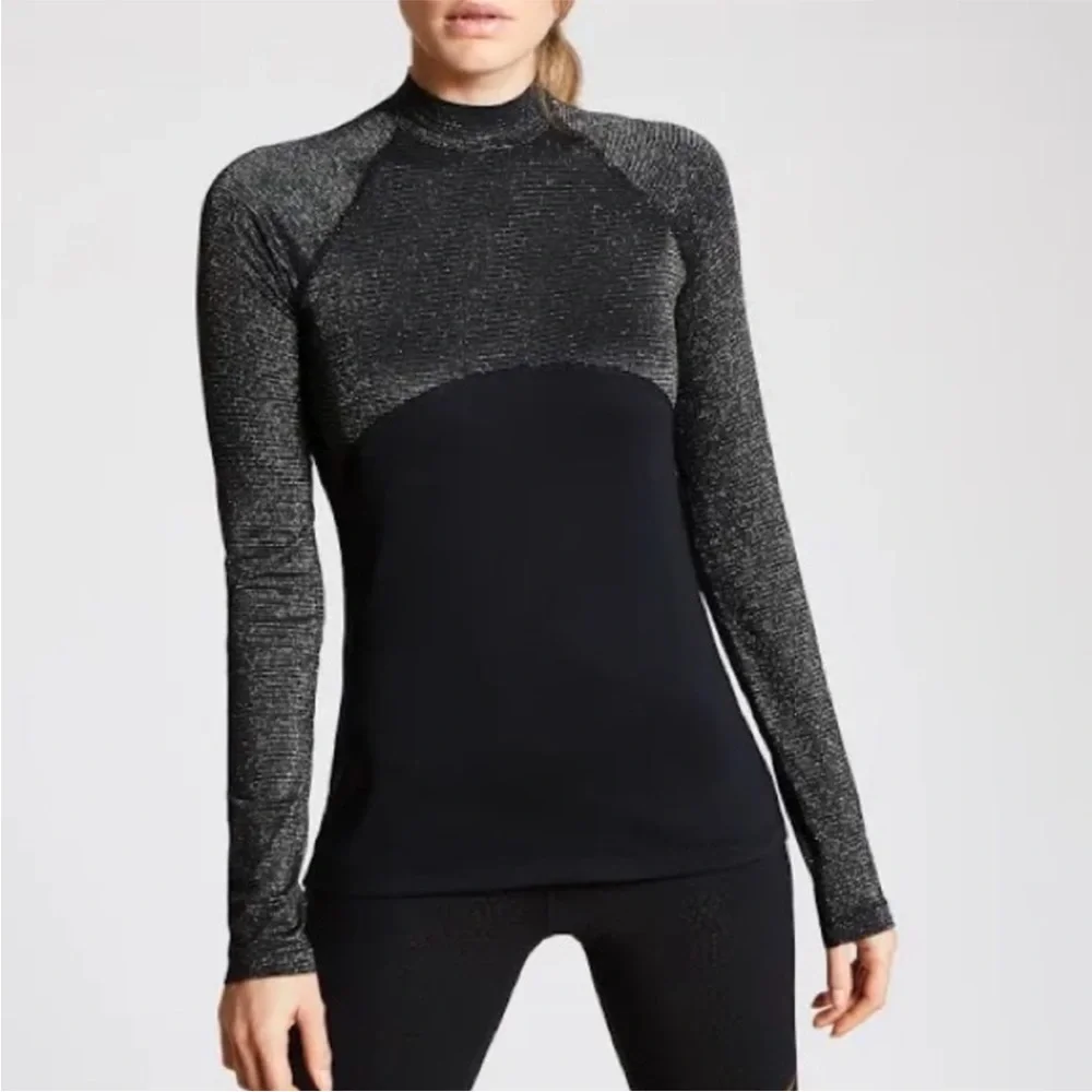 Nike Pro Warm Women's Sparkle Long-Sleeve Top Size S Black Silver and go… - Picture 2 of 3